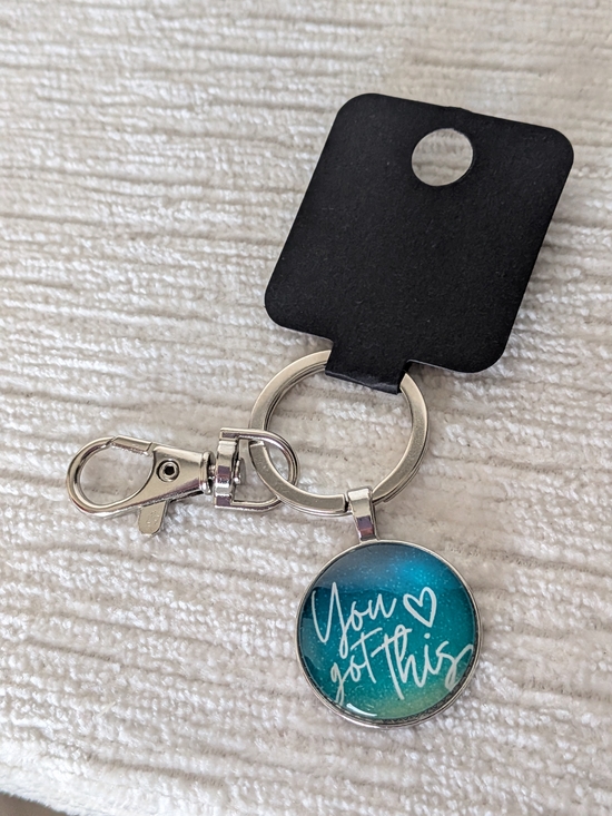 Accessories - Inspirational "You Got This" Keychain Teal Blue Swivel Clasp Metal Glass